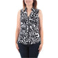 INC International Concepts Women's Gathered Animal Print Sleeveless Collared Button up Top Black Size Small