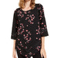 Alfani Women's Printed 3/4 Sleeve Jewel Neck Tunic Top Black Size Petite X-Large