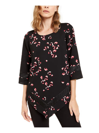 Alfani Women's Printed 3/4 Sleeve Jewel Neck Tunic Top Black Size Petite X-Large