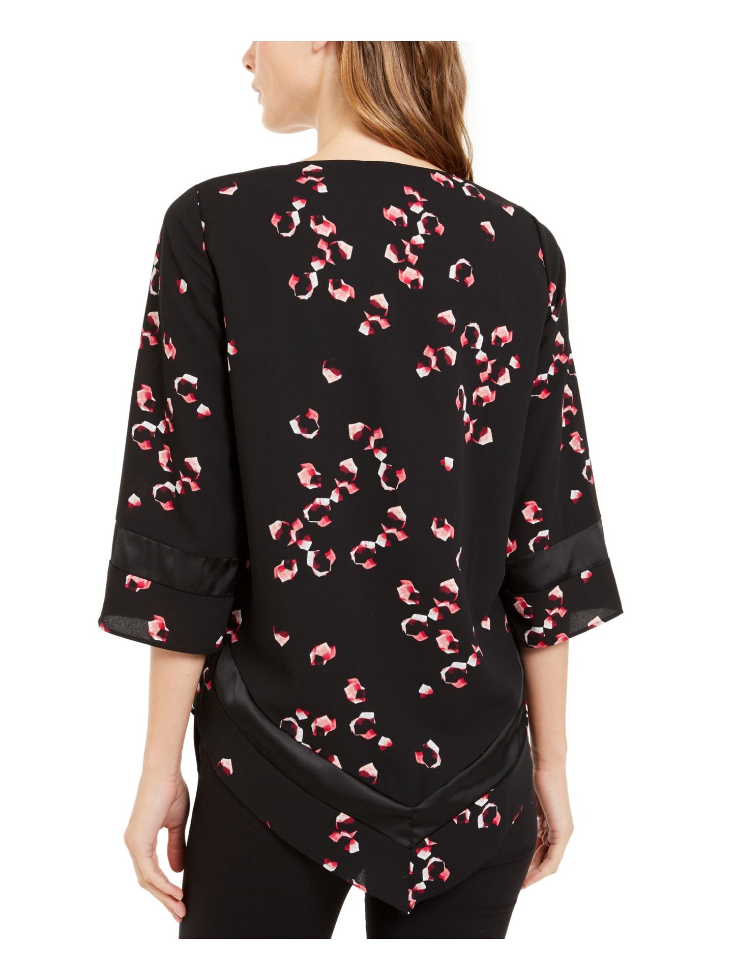 Alfani Women's Printed 3/4 Sleeve Jewel Neck Tunic Top Black Size Petite X-Large