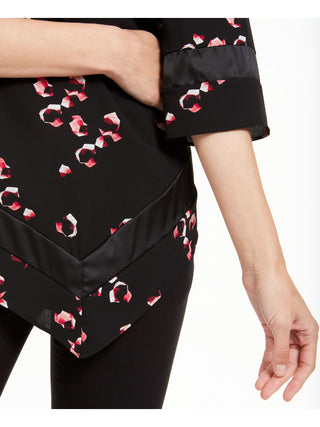 Alfani Women's Printed 3/4 Sleeve Jewel Neck Tunic Top Black Size Petite X-Large