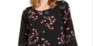 Alfani Women's Printed 3/4 Sleeve Jewel Neck Tunic Top Black Size Petite X-Large
