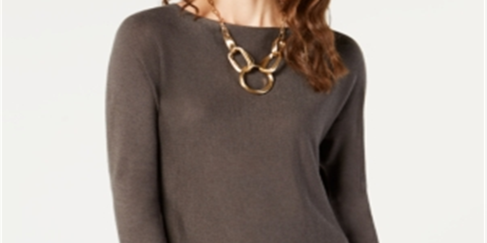 INC International Concepts Women's Shirttail Hi Low Boatneck Sweater Gray Size XX-Large