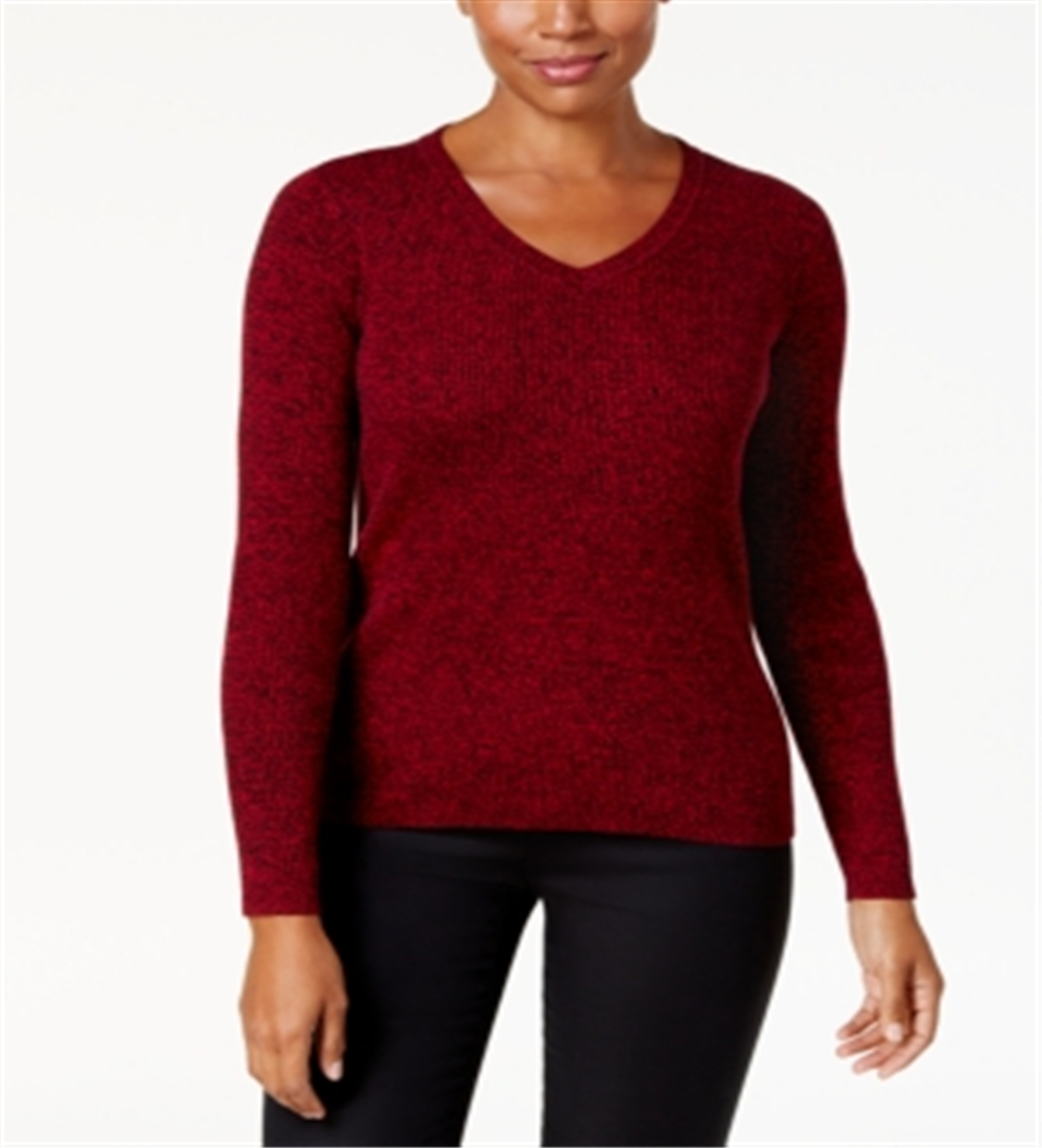 Karen Scott Women's Cotton Ribbed Marled Sweater Chestnut Size Petite L