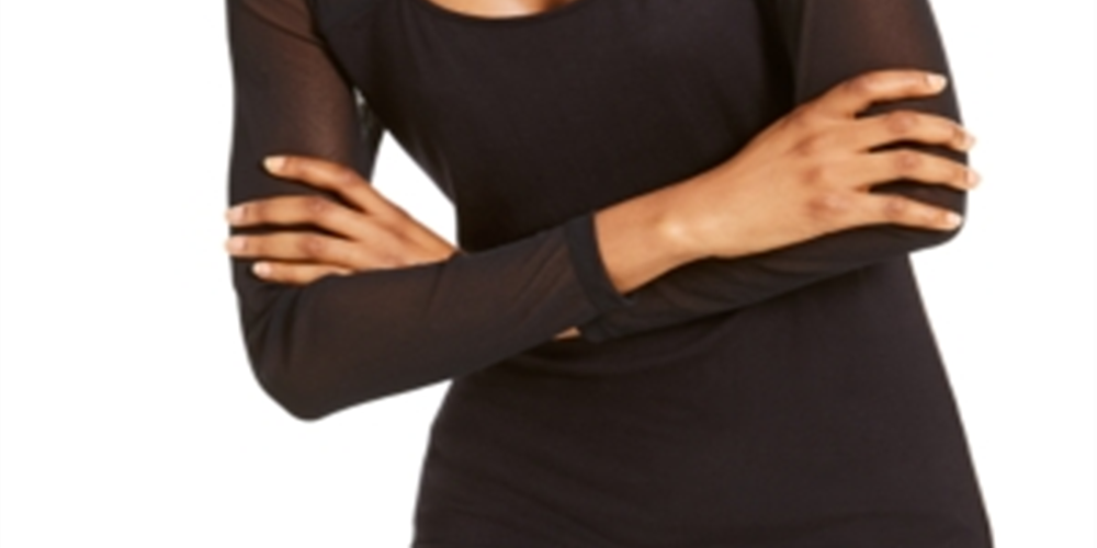 INC International Concepts Women's Illusion Top Black Size Petite S/M