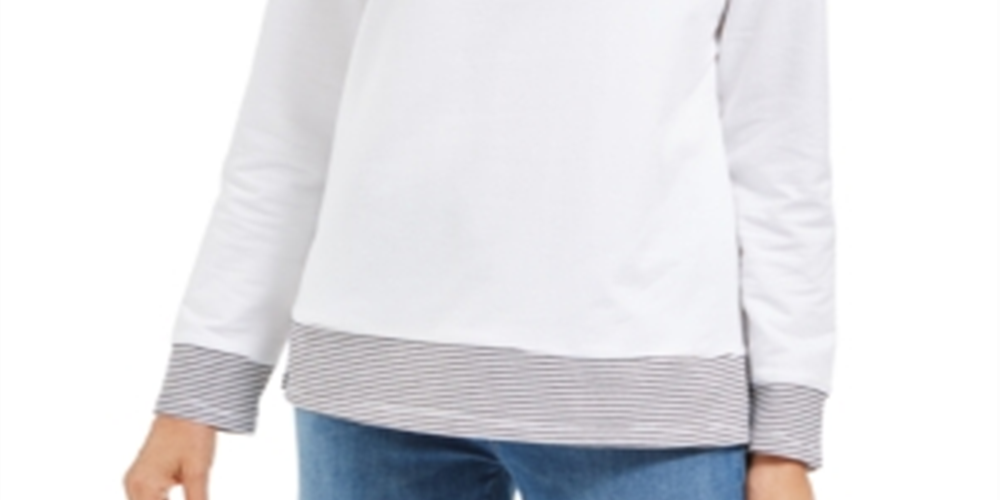 Karen Scott Women's Sport Contrast Hem Sweatshirt White Size Small