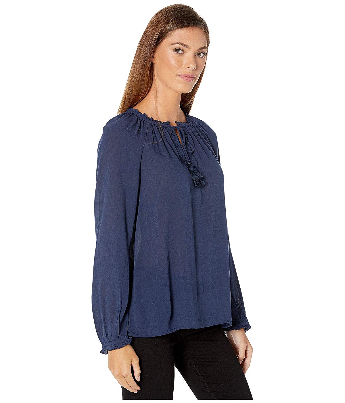 Lucky Brand Women's Giselle Ruffle Peasant Top Blue Size Large