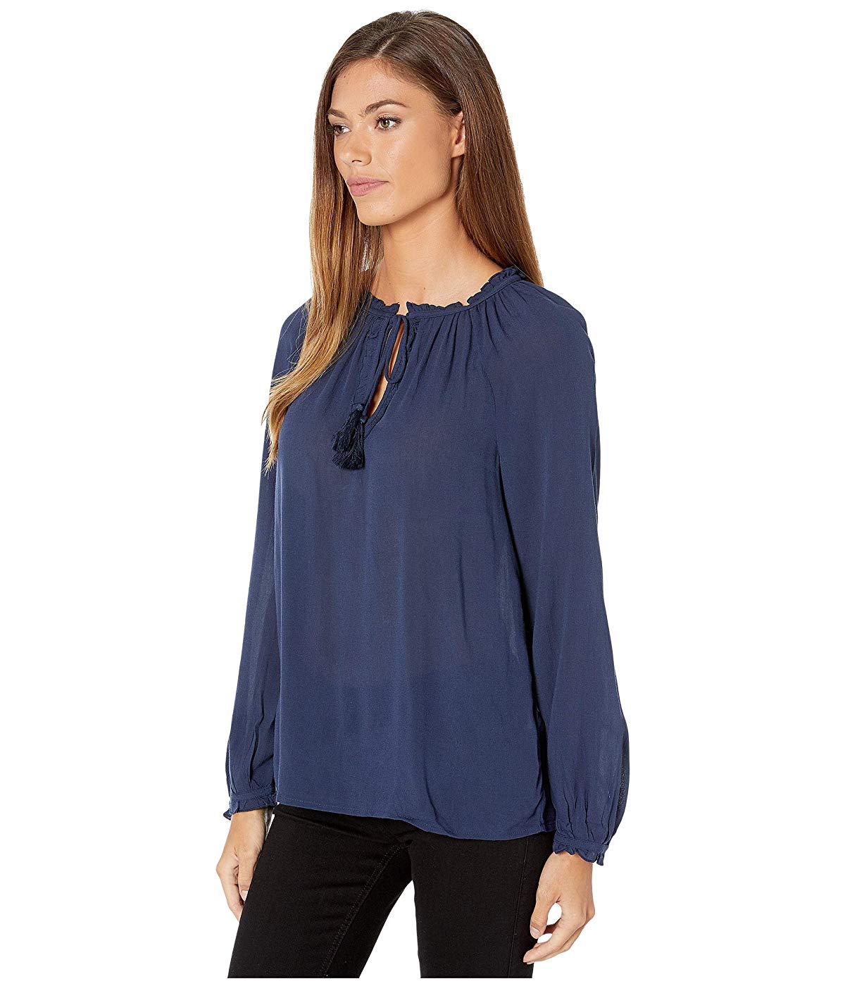 Lucky Brand Women's Giselle Ruffle Peasant Top Blue Size Large