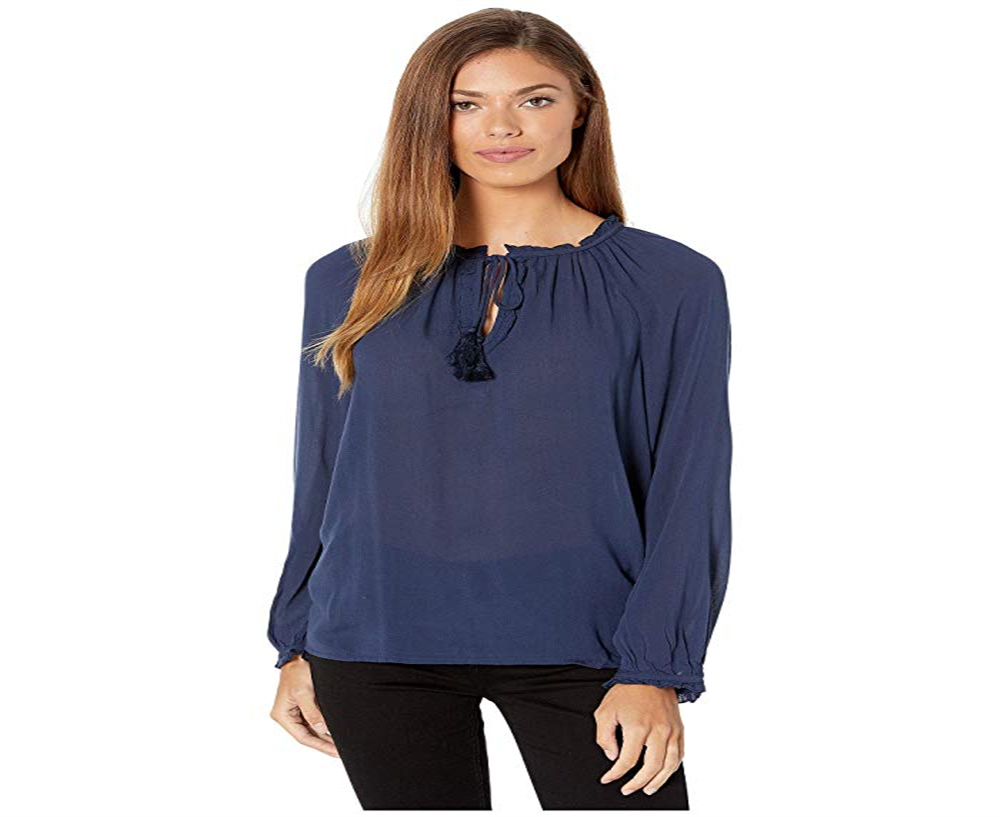 Lucky Brand Women's Giselle Ruffle Peasant Top Blue Size Large