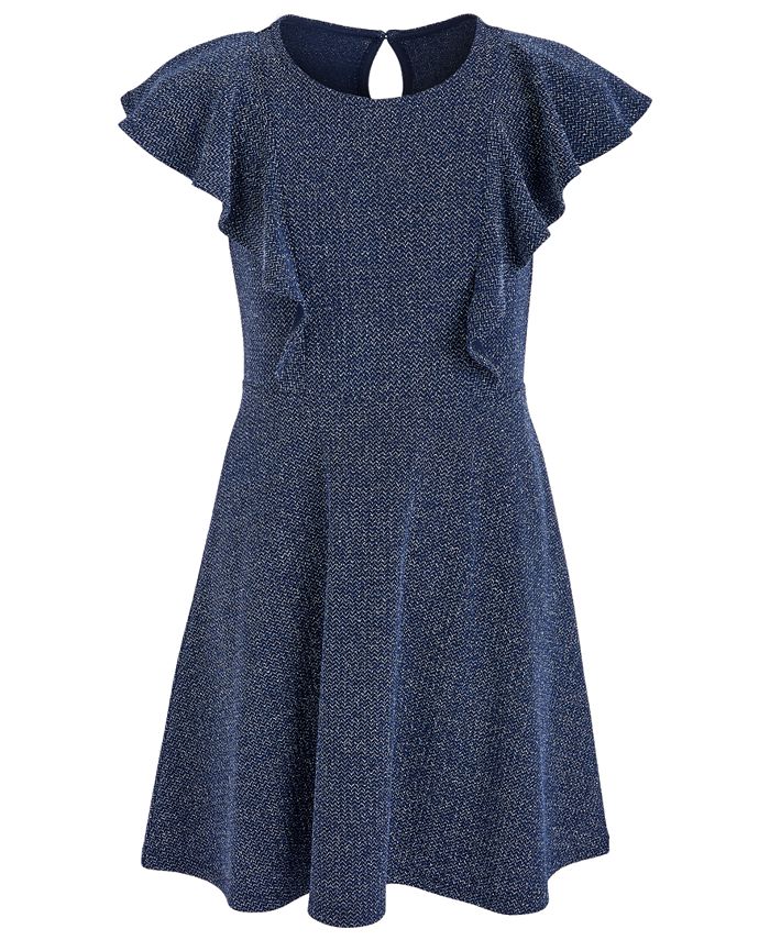 Epic Threads Big Girls Metallic-Knit Flutter Dress Blue Size Medium