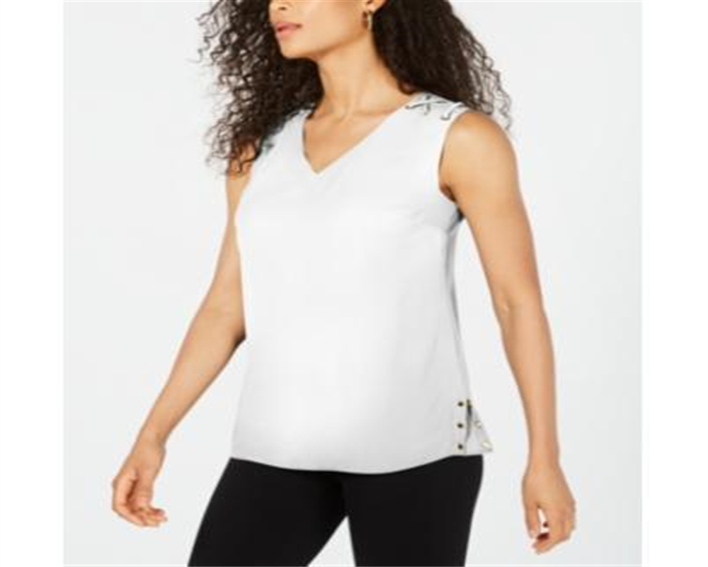 JM Collection Women's Grommet Trim Top White Size X-Large