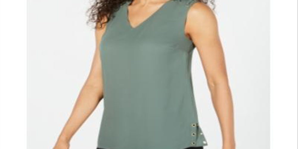 JM Collection Women's Grommet Trim Top Green Size X-Large
