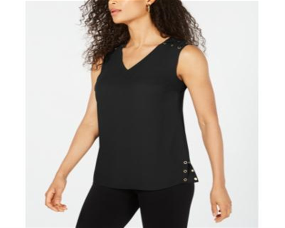 JM Collection Women's Grommet Trim Top Black Size Large