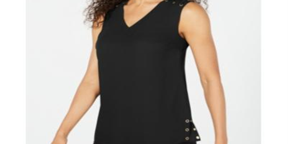 JM Collection Women's Grommet Trim Top Black Size Large