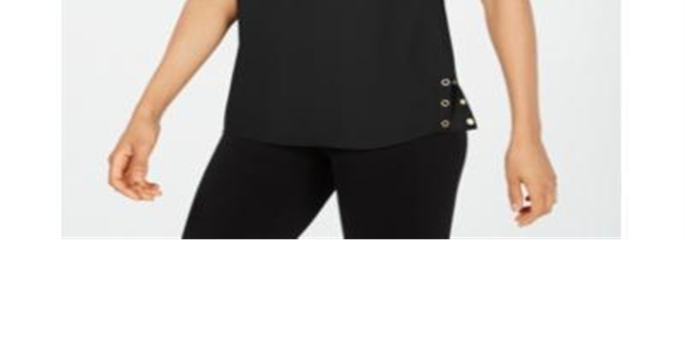 JM Collection Women's Grommet Trim Top Black Size Large