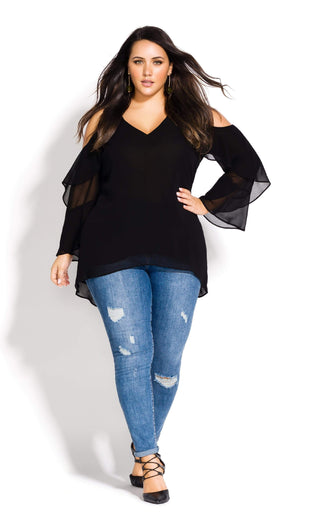 City Chic Women's STOP HI LO COLD SHOULDER Black Size Petite Small