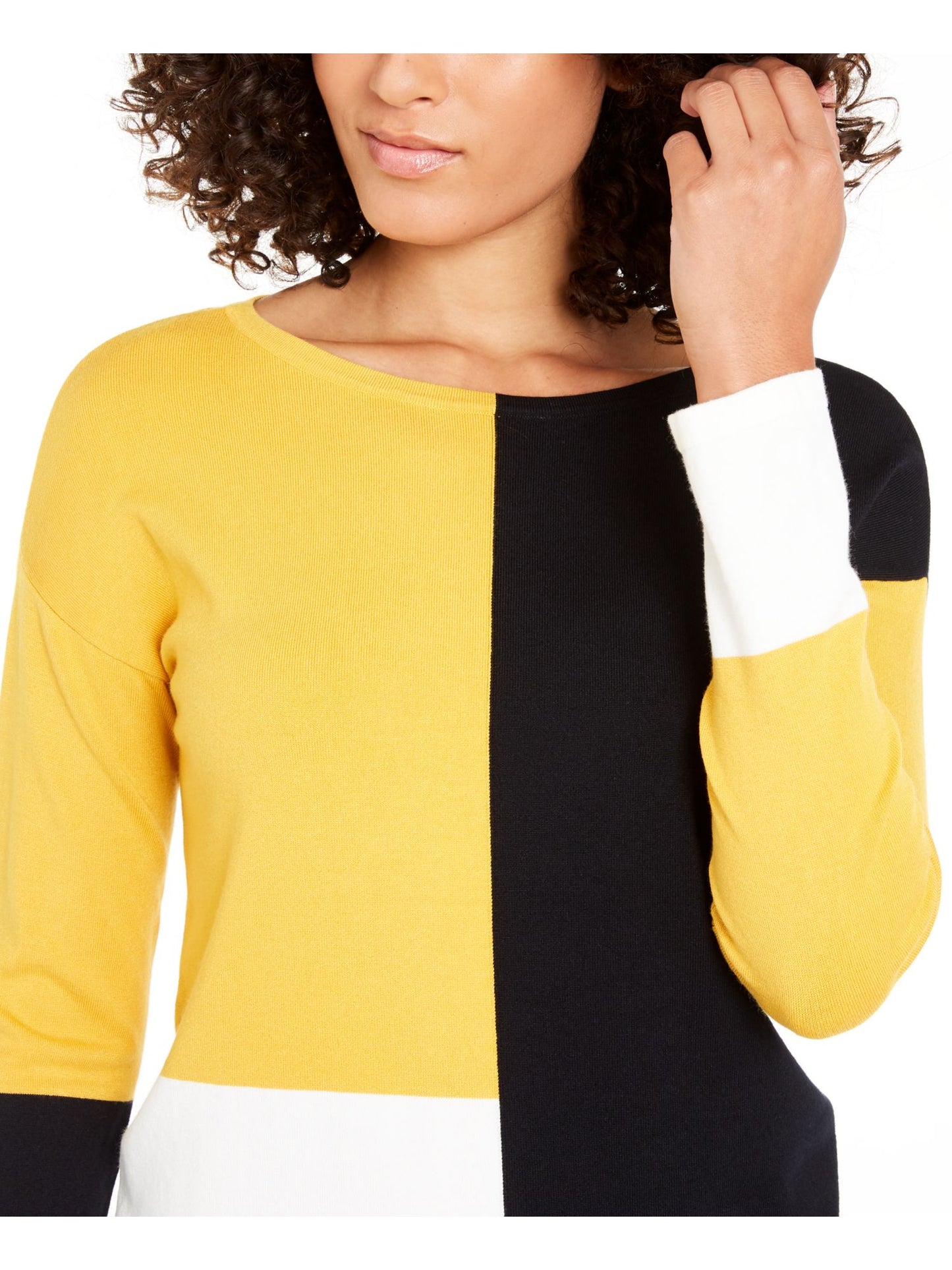Alfani Women's Colorblocked Dropped Shoulder Top Yellow Size Large
