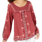 Style & Co Women's Printed Peasant Top Red Size Petite S