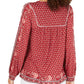 Style & Co Women's Printed Peasant Top Red Size Petite S