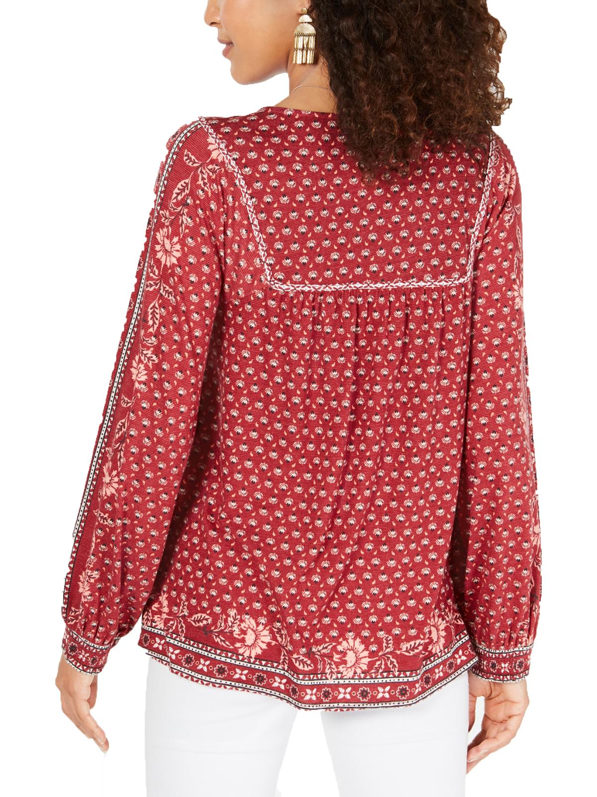 Style & Co Women's Printed Peasant Top Red Size Petite S