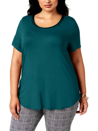 Alfani Women's Plus Satin Trim Short Sleeves T-Shirt Blue Size 0X