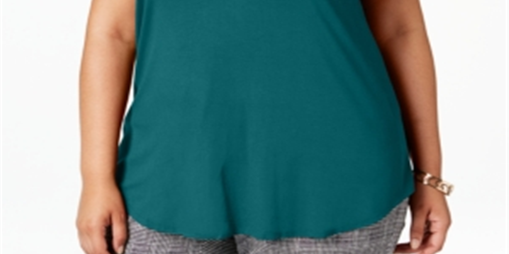 Alfani Women's Plus Satin Trim Short Sleeves T-Shirt Blue Size 0X