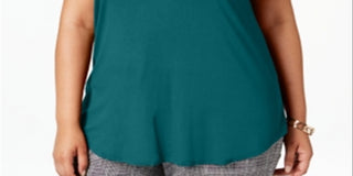 Alfani Women's Plus Satin Trim Short Sleeves T-Shirt Blue Size 0X