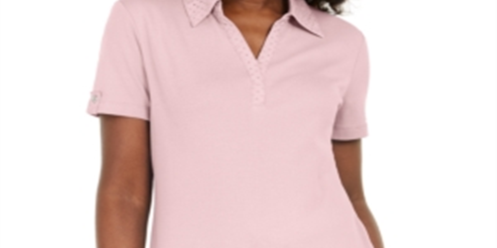 Karen Scott Women's Cotton Eyelet Collar Top Pink Size Small
