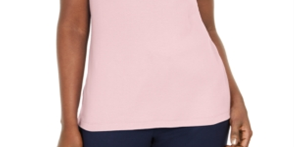 Karen Scott Women's Cotton Eyelet Collar Top Pink Size Small