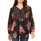 Style & Co Women's Printed Handkerchief Hem Peasant Top Black Size X-Small