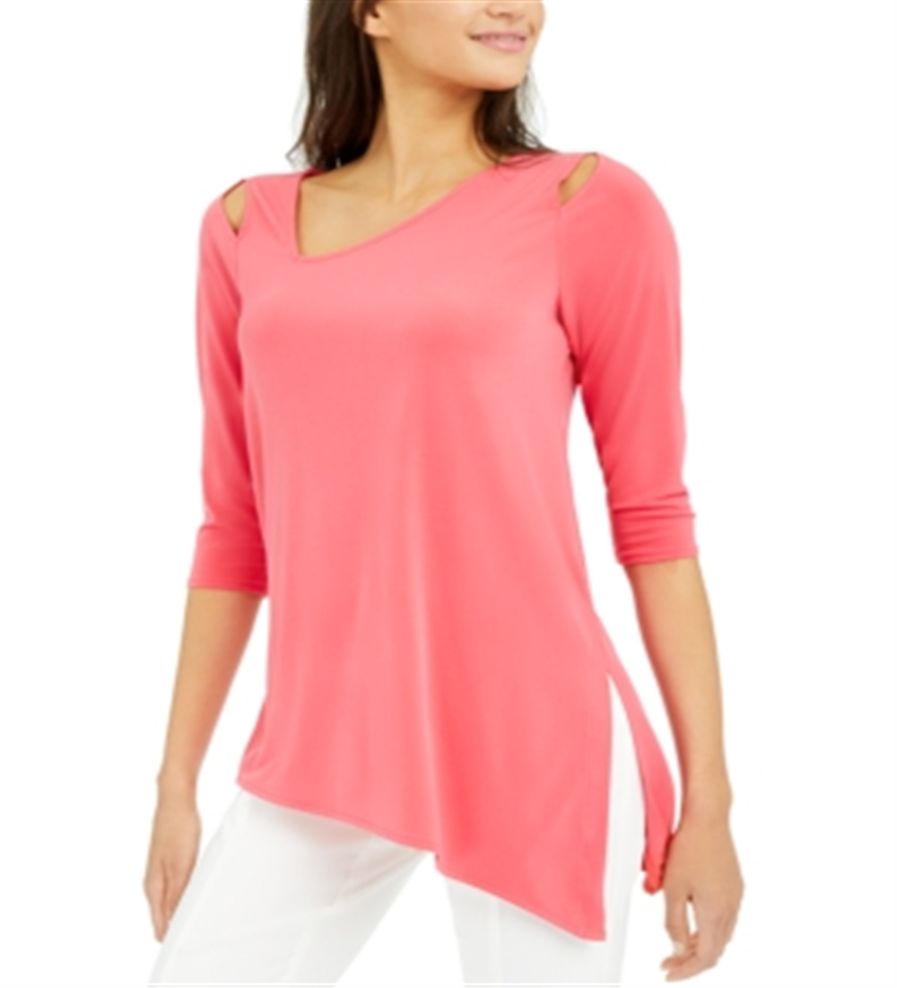Alfani Women's Cold Shoulder Asymmetrical Top Pink Size Medium