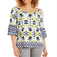 JM Collection Women's Printed Grommet Cold Shoulder Top Blue Size XX-Large
