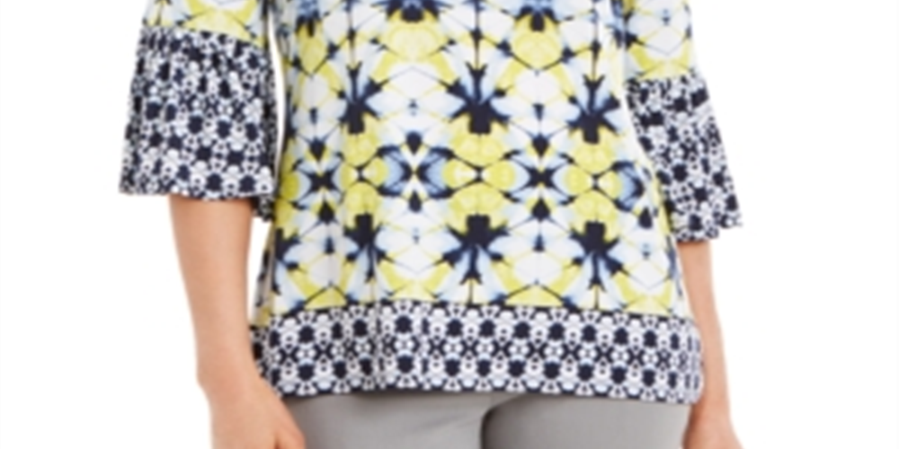 JM Collection Women's Printed Grommet Cold Shoulder Top Blue Size XX-Large