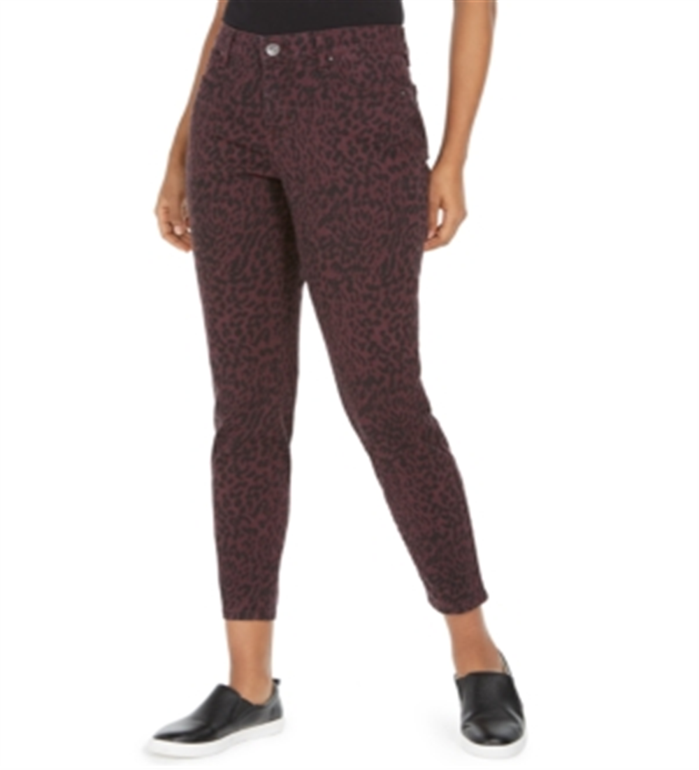 Style & Co Women's Curvy Fit Skinny Printed Jeans Red Size 2