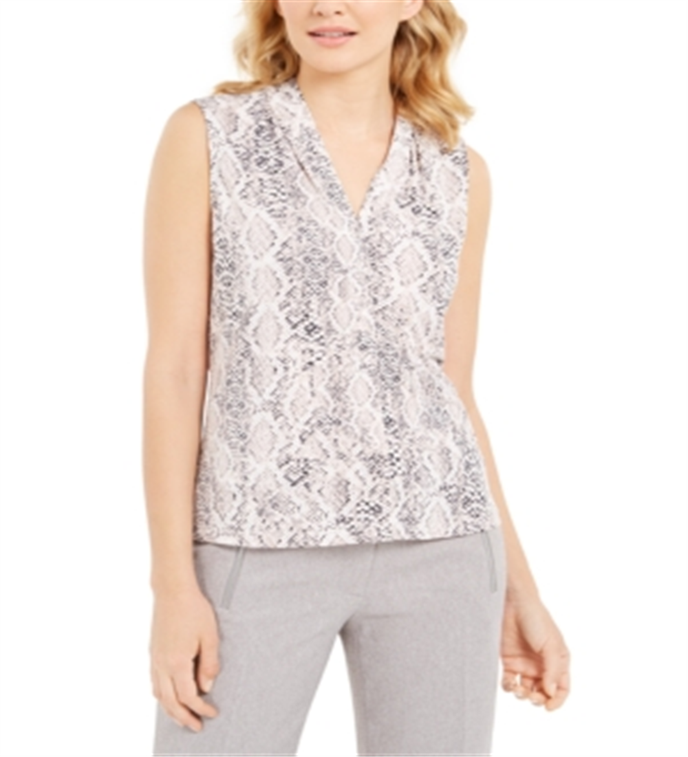 Calvin Klein Women's Snakeskin Print Sleeveless Top Pink Size Large