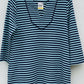 Charter Club Women's Striped Split Neck 3/4 Sleeve Knit Top Blue Size Medium