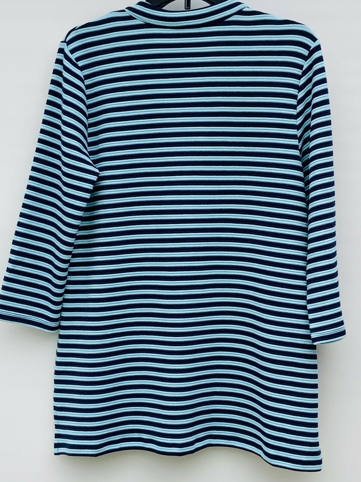 Charter Club Women's Striped Split Neck 3/4 Sleeve Knit Top Blue Size Medium