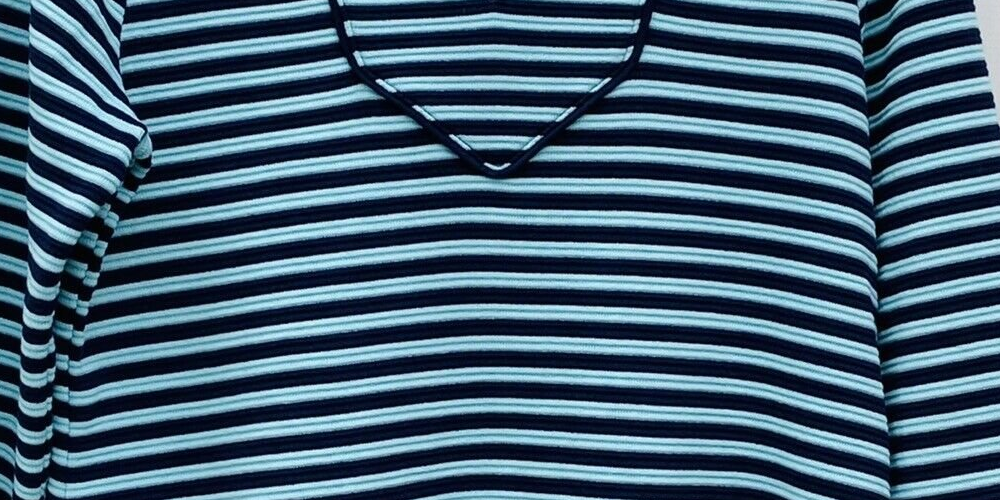 Charter Club Women's Striped Split Neck 3/4 Sleeve Knit Top Blue Size Medium