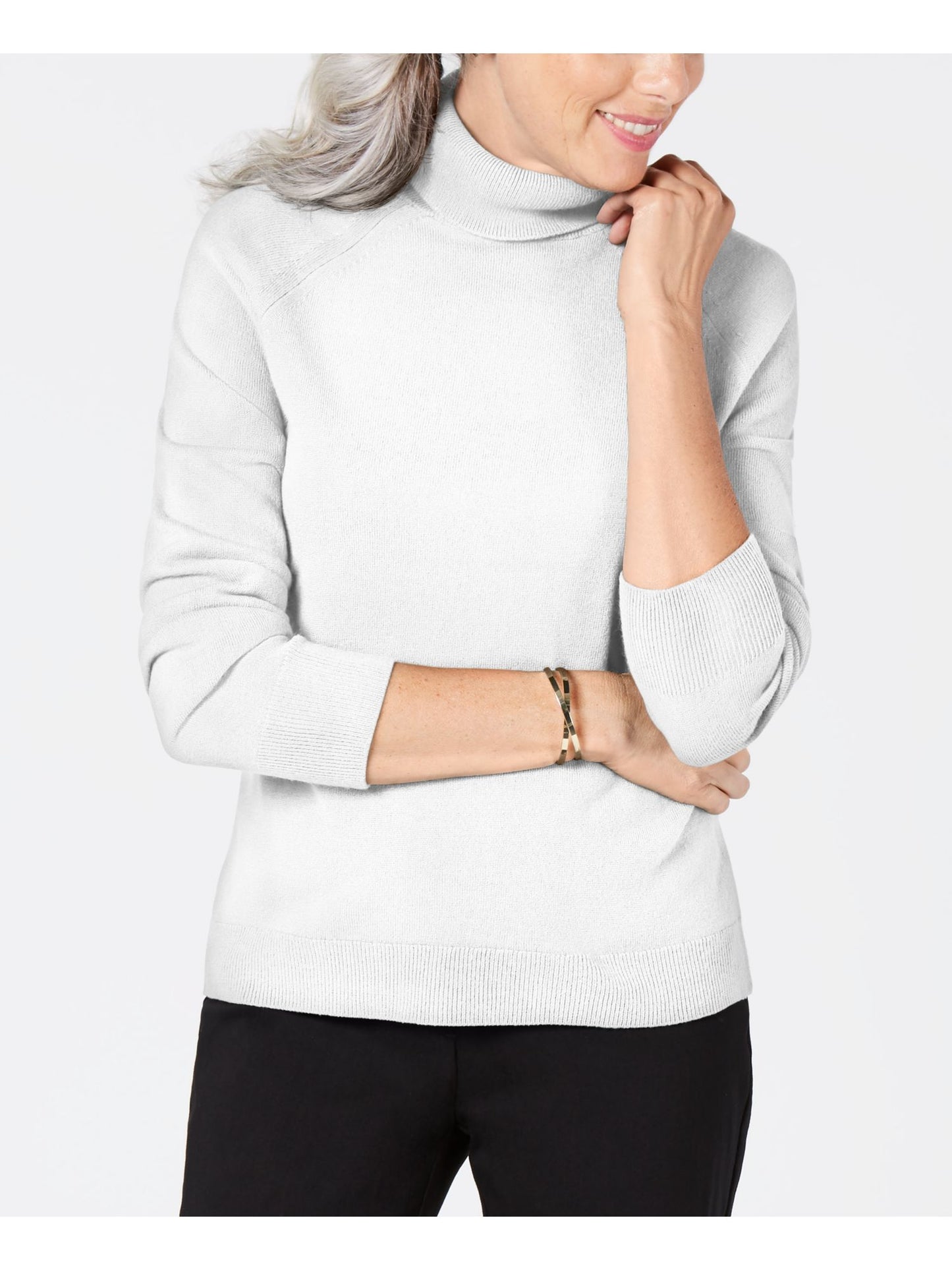 Karen Scott Women's Luxsoft Turtleneck Sweater White Size Petite L