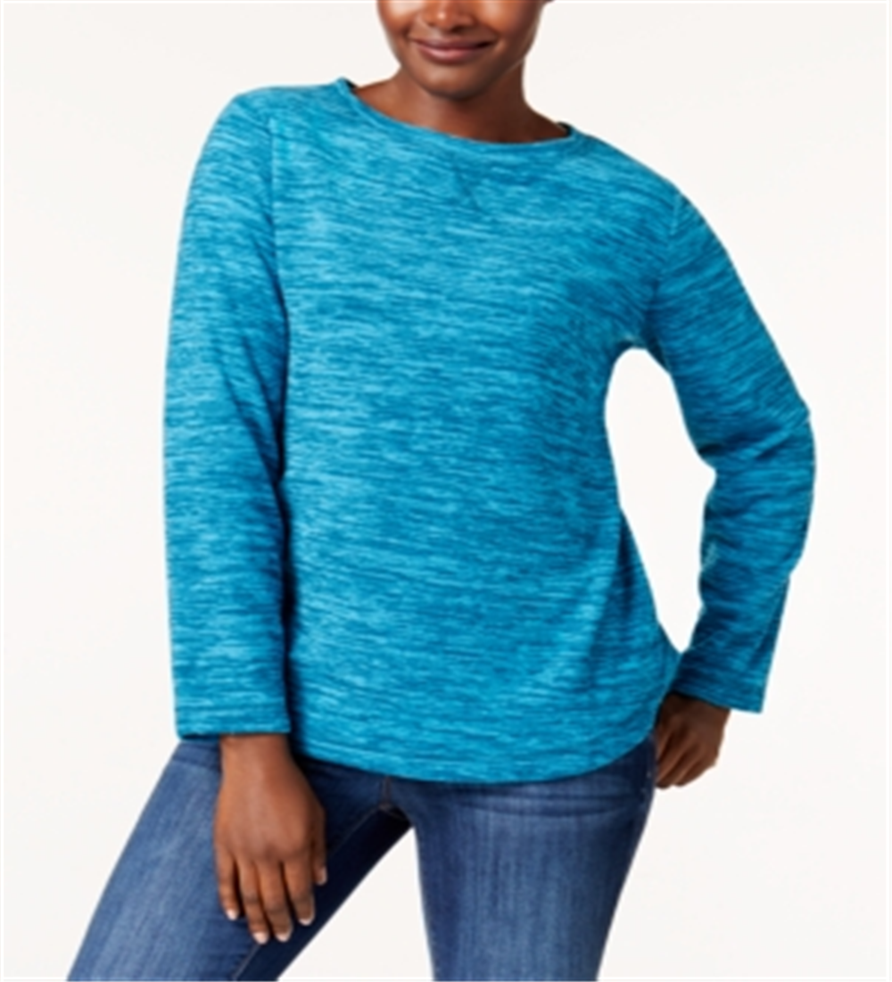 Karen Scott Women's Marled Sweatshirt Teal Size -Petite L