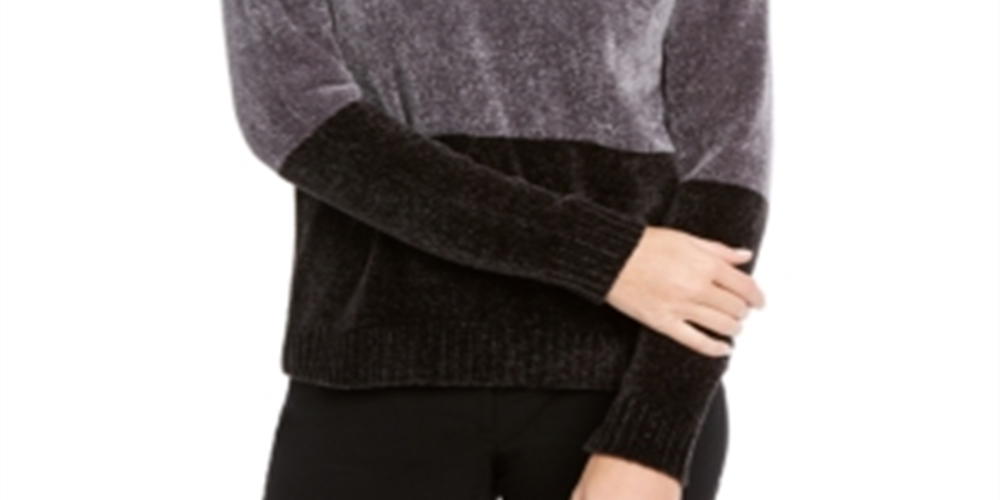 Karen Scott Women's Lucy Colorblocked Chenille Sweater Black -White Size Petite S