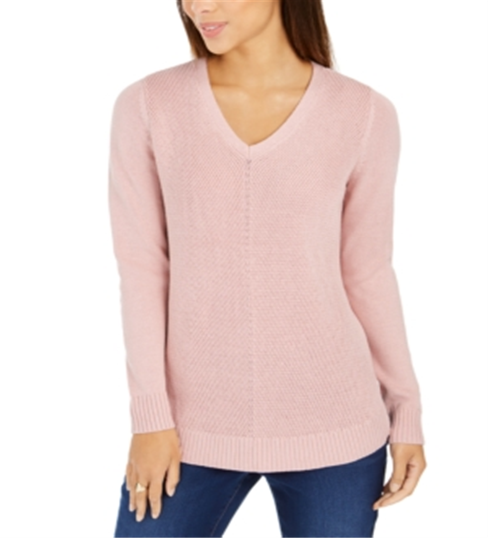 Charter Club Women's V Neck Sweater Pink Size Petite Small