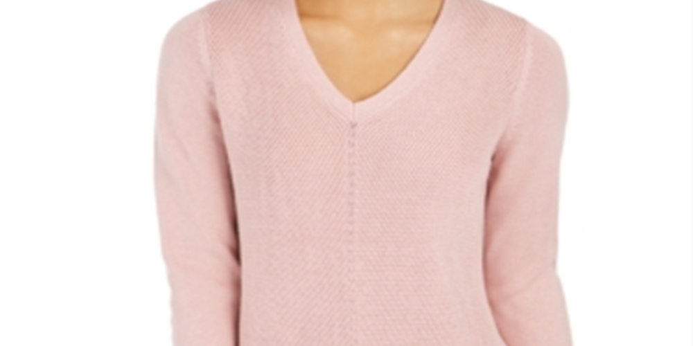 Charter Club Women's V Neck Sweater Pink Size Petite Small