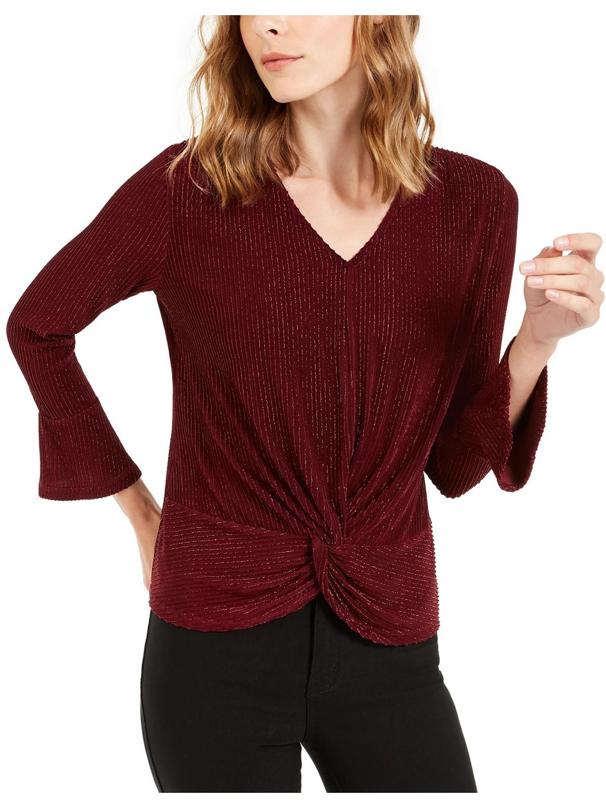 Alfani Women's Plus Textured Bell Sleeve Blouse Red Size XX-Large