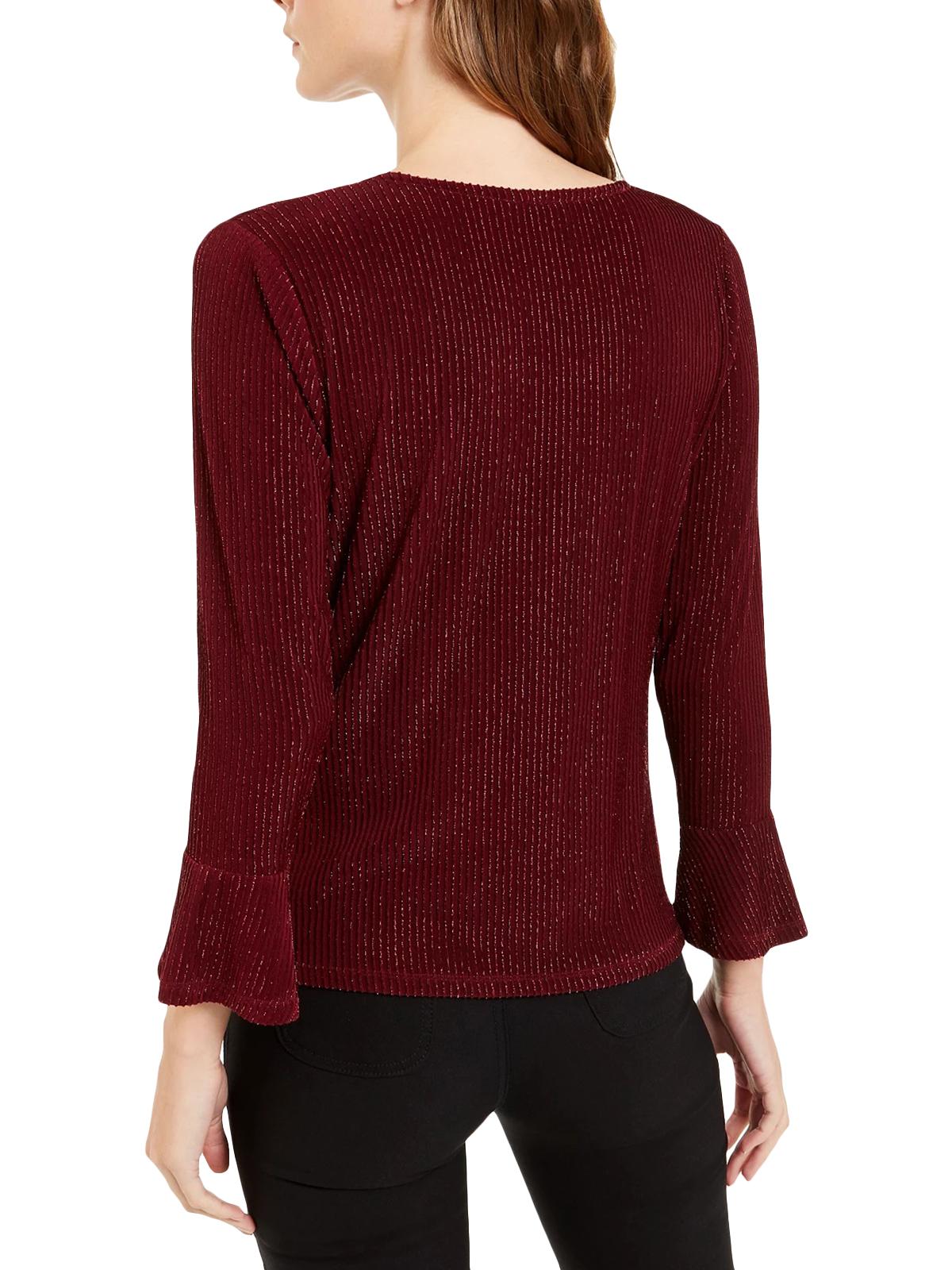 Alfani Women's Plus Textured Bell Sleeve Blouse Red Size XX-Large