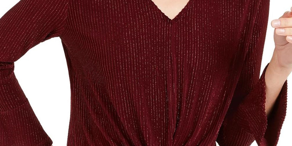 Alfani Women's Plus Textured Bell Sleeve Blouse Red Size XX-Large