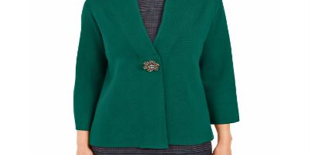 JM Collection Women's Holiday Party Brooch Cardigan Green Size Small