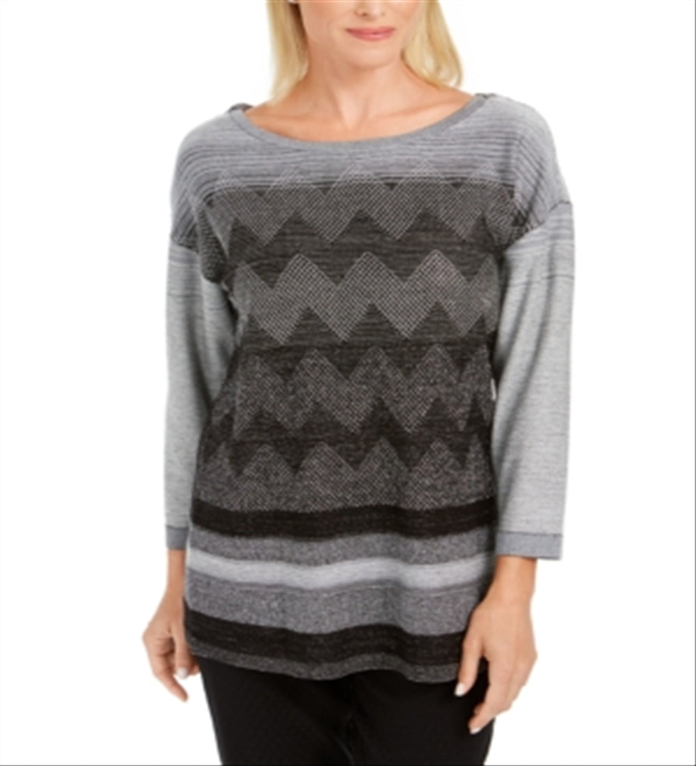 JM Collection Women's Metallic Stitched Drop Shoulder Sweater Black Size Small