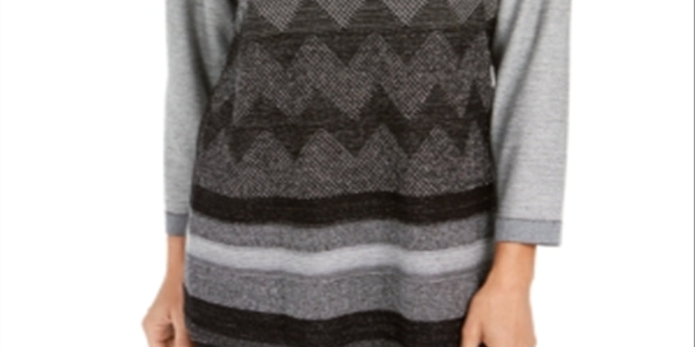 JM Collection Women's Metallic Stitched Drop Shoulder Sweater Black Size Small