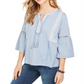 Style & Co Women's Printed Peasant Top Blue Size X-Small